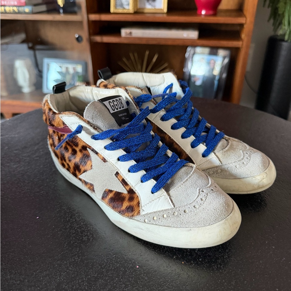 Golden Goose Grey Leopard Mid Star Pony Sneakers 36